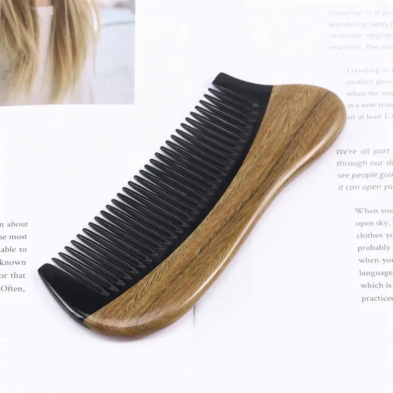 Зеленая расческа из сандалового дерева с натуральным рогом Массажная головка