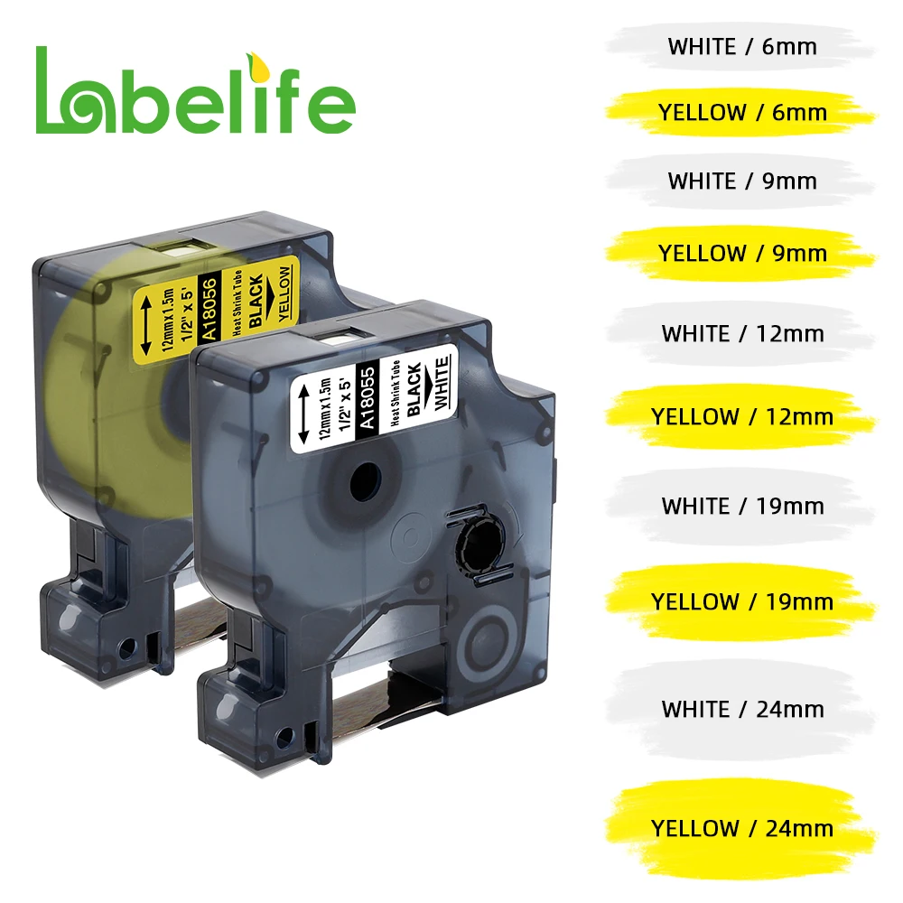 Labelife 18056 Совместимость с DYMO промышленные термоусадочные трубки белый/желтый 6 мм