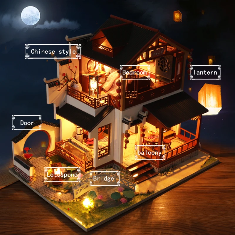 

DIY-KIT Kids Toys Doll House Furniture Assemble Wooden Miniature Dollhouse Diy Dollhouse Puzzle Educational Toys For Children P3