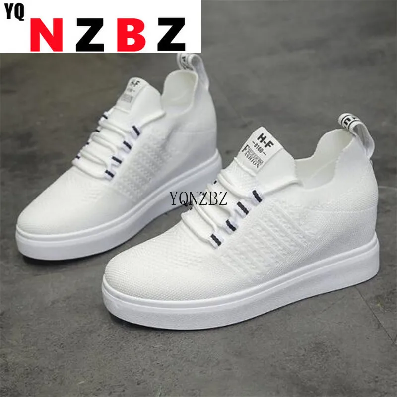 

YQNZBZ White Shoes 2021 Summer New Breathable Mesh Casual Vulcanize Shoes Outdoor Comfortable Platform Lace-up Women's Shoes