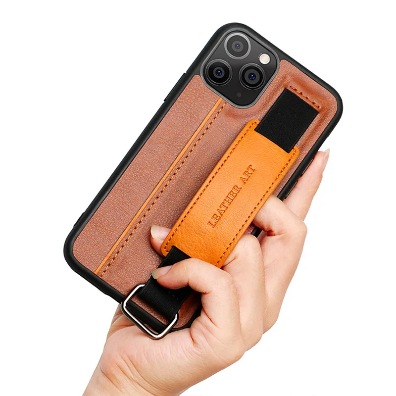 

Pure color stripe stitching Case For iPhone 12 pro max mini Cover holder wrist strap For Apple iPhone12 pro max protective