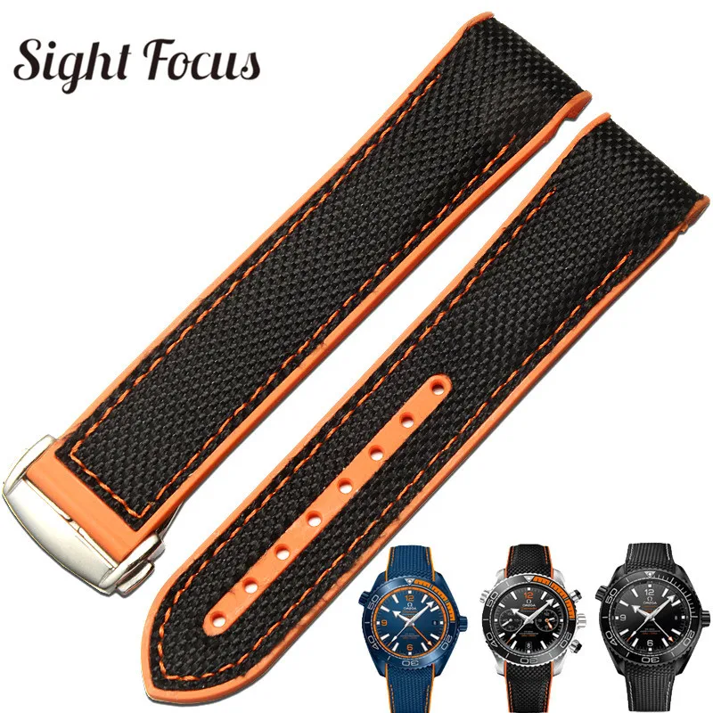 22 мм нейлоновая парусиновая резиновая подкладка ремешок для часов Omega Seamaster Planet