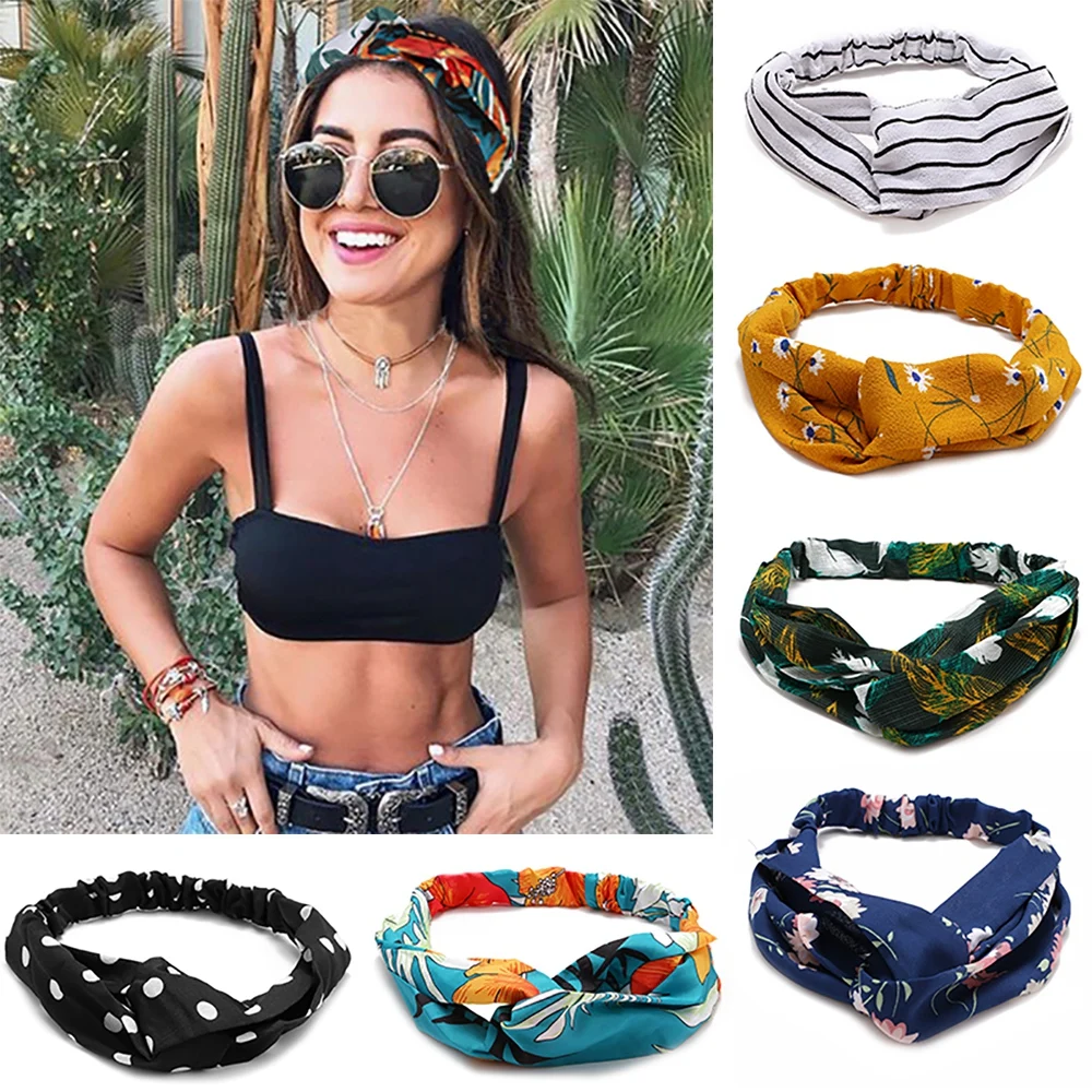 

Fashion Women Girls Summer Bohemian Hair Bands Print Headbands Vintage Cross Turban Bandage Bandanas HairBands Hair Accessories