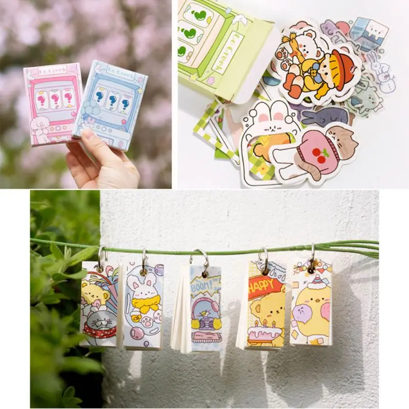 

1 Set Cartoon Portable Traveler Journal Notebook Stationery with Washi Tape Stickers Sticky Note Box Gift