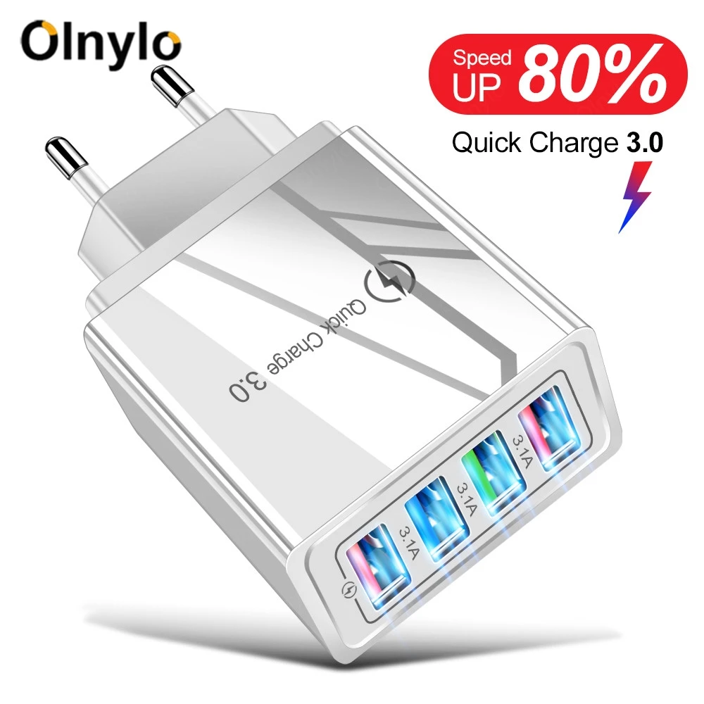 

4 USB Charger Quick Charge 3.0 Fast Charger For Phone Adapter For iPhone 11 Pro Max XR Tablet EU/US Portable Wall Mobile Charger