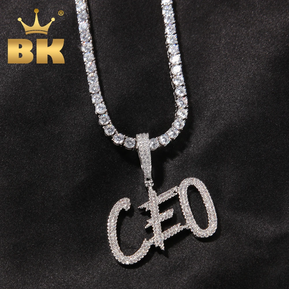 

THE BLING KING Custom Brush Font Initial Letter Pendant Iced Out 2 Rows Cubic Zirconia Personalized Name Necklace Hiphop Jewelry