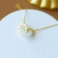 

S925 Sterling Silver Inlaid Natural Hetian White Jade Safety Buckle Pendant Necklace Ring Lock Design STAY WITH YOU FOREVER,
