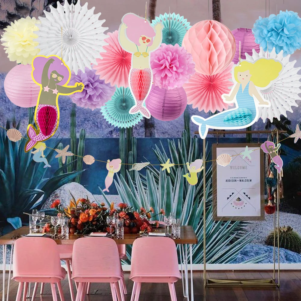 Принадлежности для вечеринки в честь Дня Рождения русалки баннер фонарь