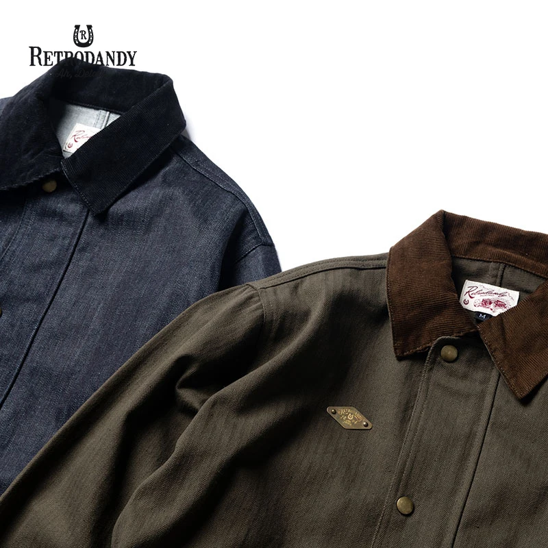 

RETRODANDY Military Hunting Vintage Retro Amekaji Denim Barbour Mid Length Outerwear