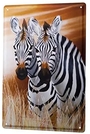 

Tin Sign Decor Plaques Arkadiusz Warminski Two Zebra steppes Grass Africa Picture
