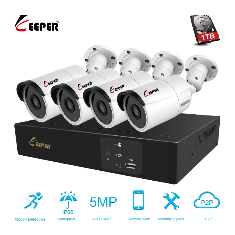 Хранитель 4CH 5MP DVR система видеонаблюдения комплект 4 шт. Водонепроницаемая уличная камера AHD 5MP камера безопасности Система 4CH комплект видеонаблюдения