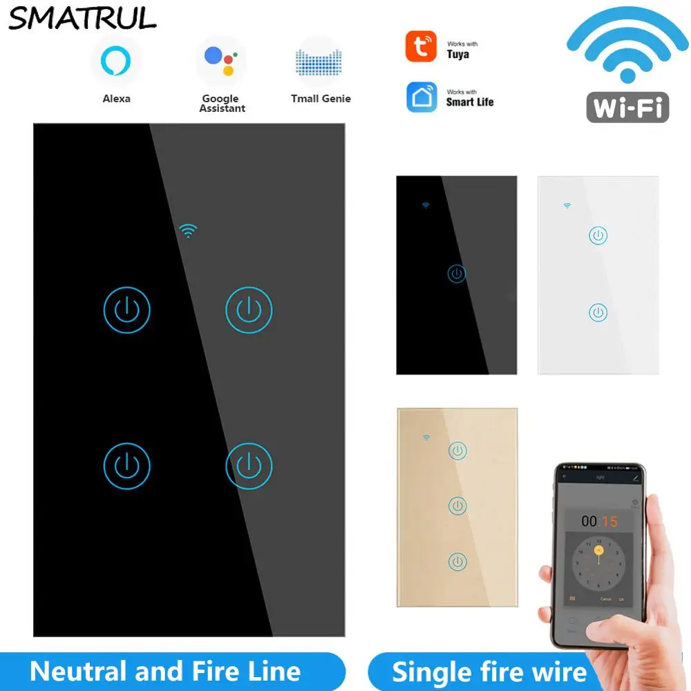 SMATRUL Tuya Smart Wi Fi настенный сенсорный светильник переключатель Приложение 1/2/3/4 Gang