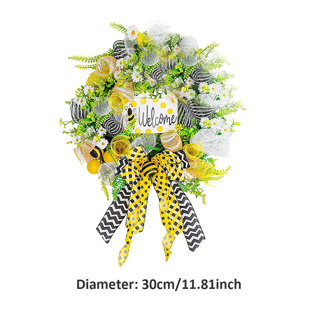 

World Bee Festival Hanging Decor Artificial Bee Wreath Front Door Decoration With Welcome Sign Happy Bee Ornament For Home Wall