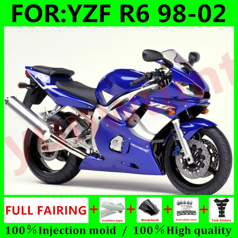 

Motorcycle whole ABS Fairings Bodywork For Yamaha YZF R6 1999 2000 2001 2002 full Fairing Kit R6 98 99 00 01 02 set blue white