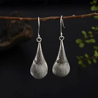 fyla mode unique 925 thai silver flower fish carved drop dangle fashion vintage earrings for women jewelry 1441mm 7 30g wth023