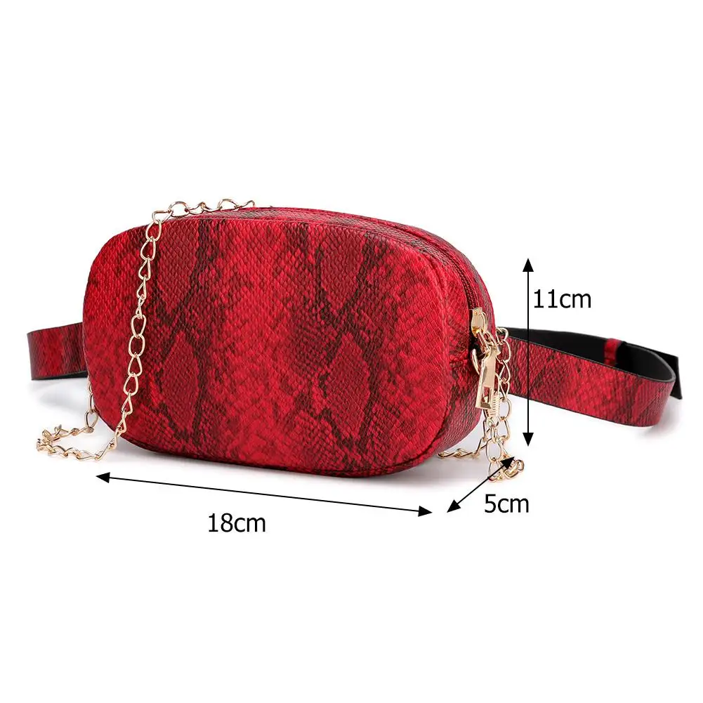 

Snake Pattern Chain Shoulder Waist Bags Fanny Belt Packs Phone Pouch Women PU Leather Crossbody Casual Messenger Chest Bags