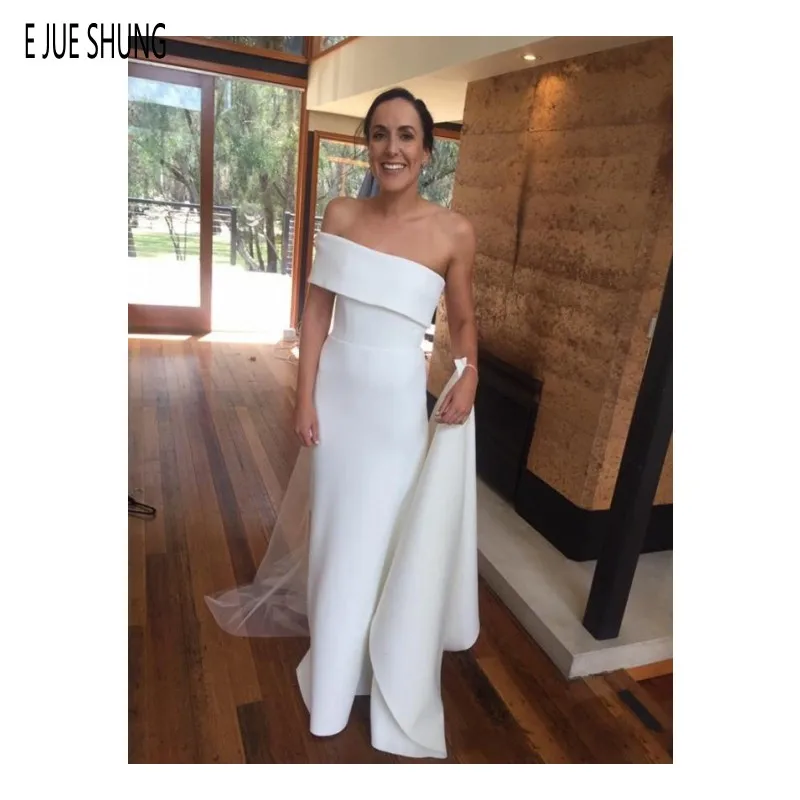 

Свадебное платье с открытым плечом, на молнии, из мягкого атласа, свадебное платье с силуэтом "Русалка"