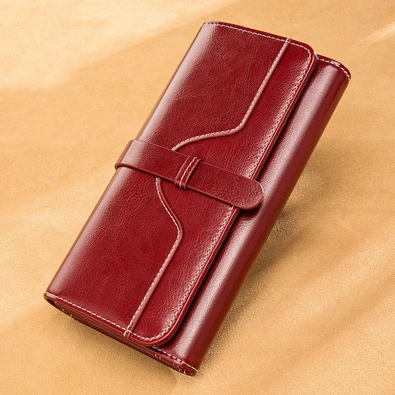 

Women Wallets Women Purses Fashion Long 3 fold Women's Wallet Money Coin Holder Female Purse Oil wax Leather Female Purse