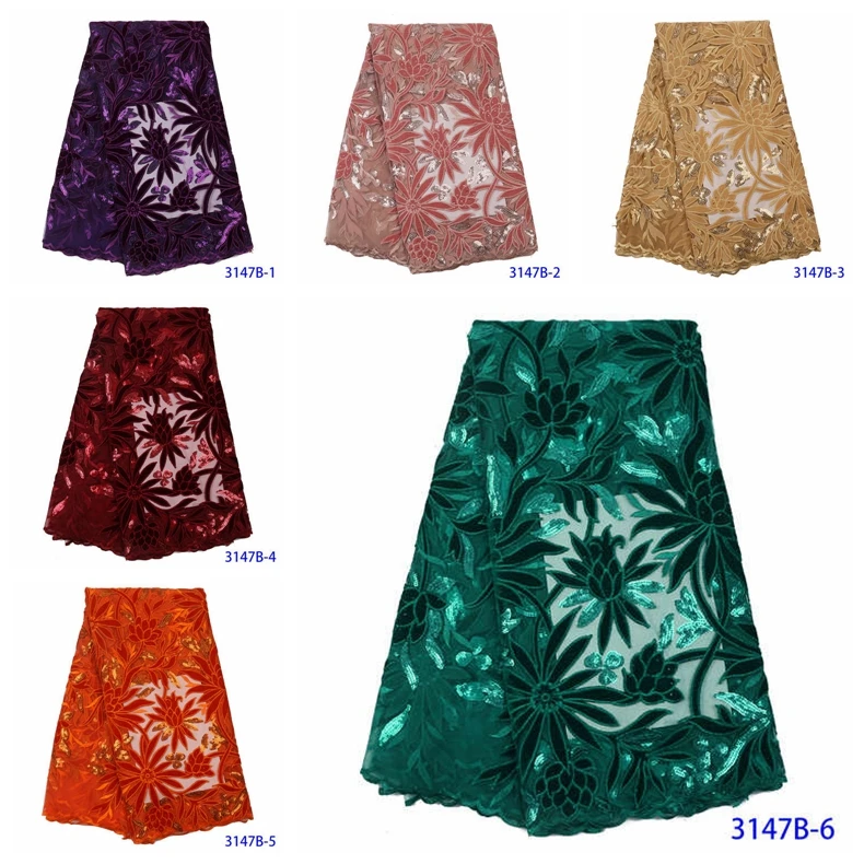 Лучшее качество африканская бархатная кружевная ткань фиолетовая с блестками