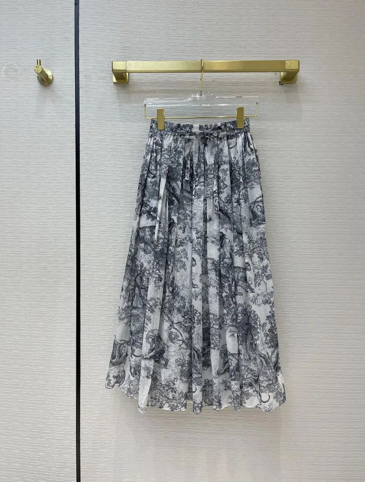 Summer Retro Pleated Skirts High-end Brand Chic Jungle Animal Print Loose Skirts 2021 New Leisure Style High Waist Cotton Skirts