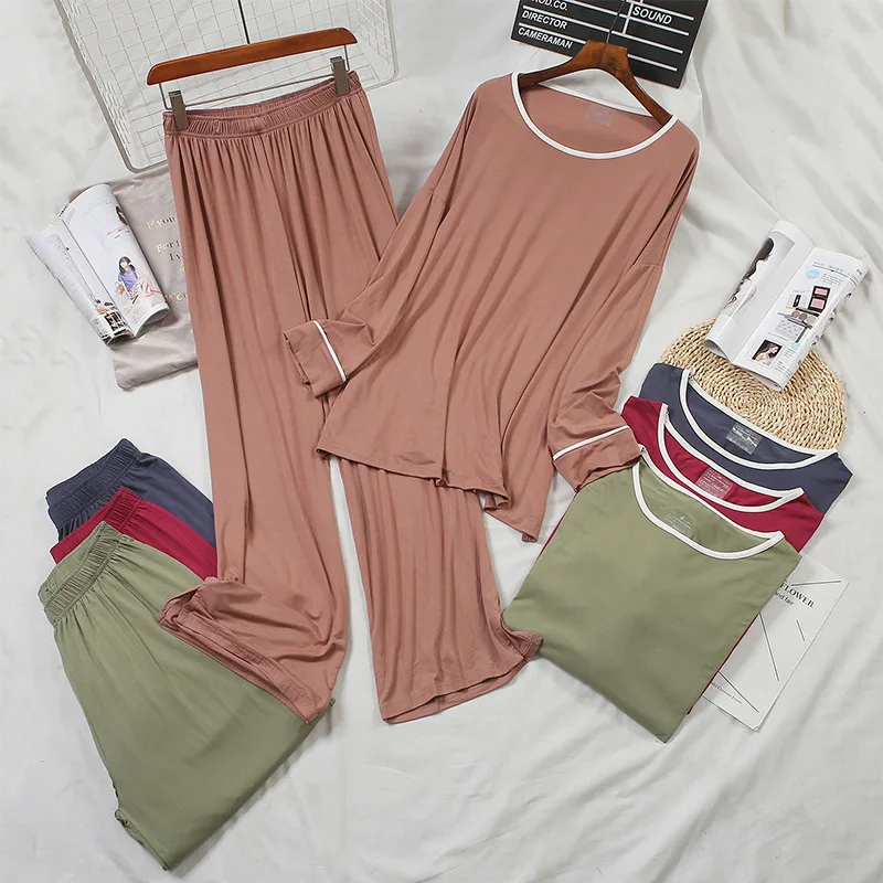 

Loose Stretch Modal Fabric Women's Home Wear Ensemble Jogging Femme Deux Pieces Nuisette 8-color Single Code 2020 New Pajamas