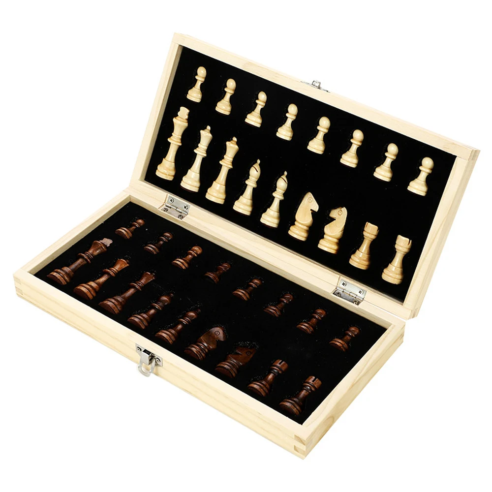 

3 in 1 Chess Set Wooden Chess Game Backgammon Checkers Indoor Travel Chess Wooden Folding Chessboard Chess Pieces Ches