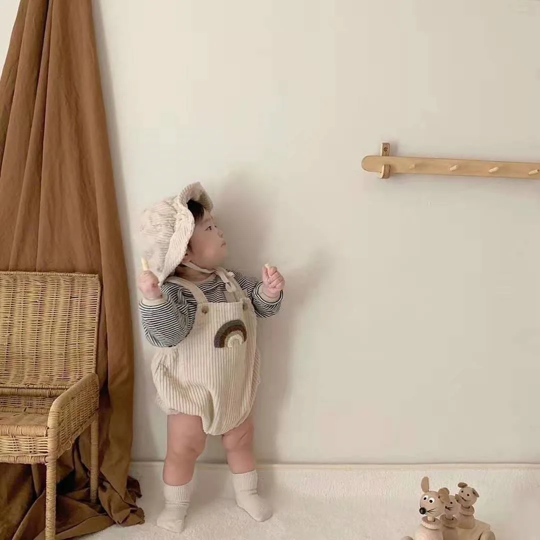 

2021 Spring New Baby Clothes Corduroy Rainbow Baby Bodysuit Baby Boys One Piece Bodysuit With Hat Baby Girls Onesie Outfits