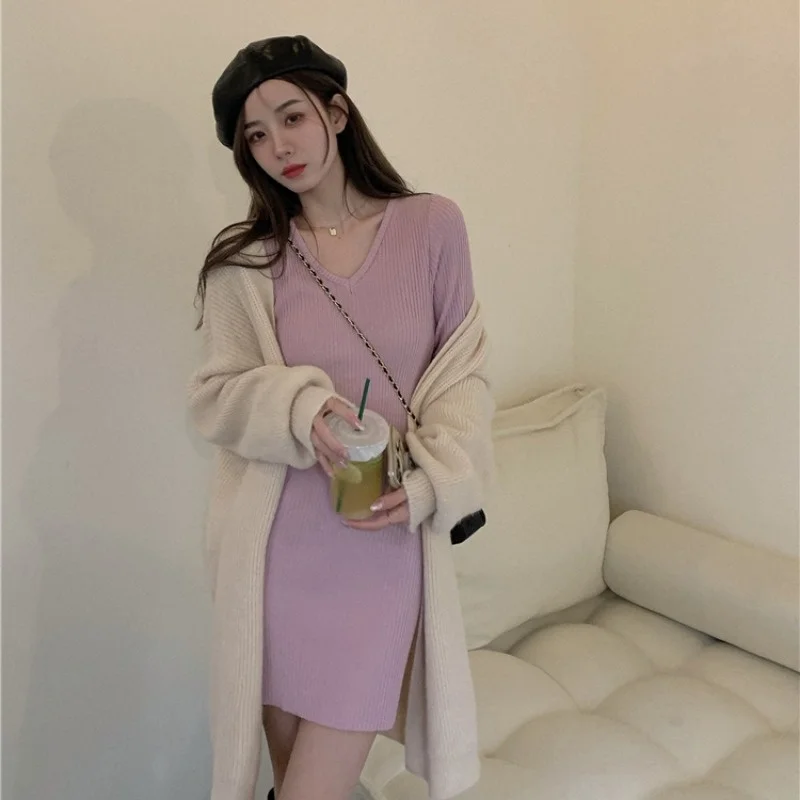 Осенне-зимнее платье 2021 Новое Женское французское приталенное трикотажное с