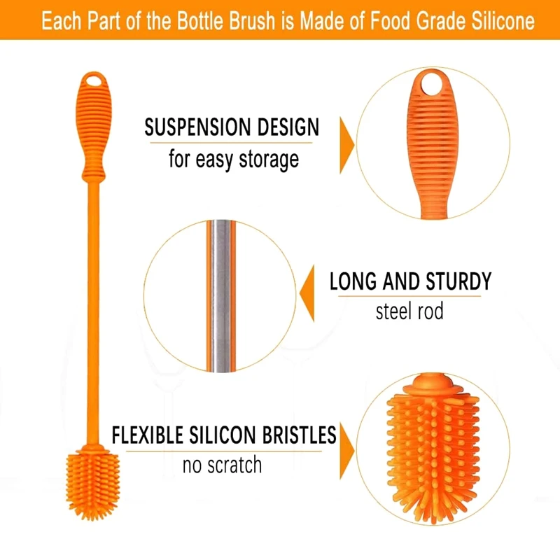 Силиконовая щетка для бутылки с ручкой 15 дюймовая силиконовая чистки бутылок