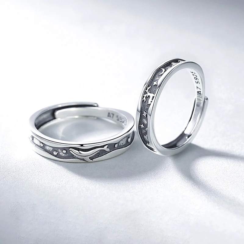 Винтажные креативные парные кольца для влюбленных эффектные серебристые с