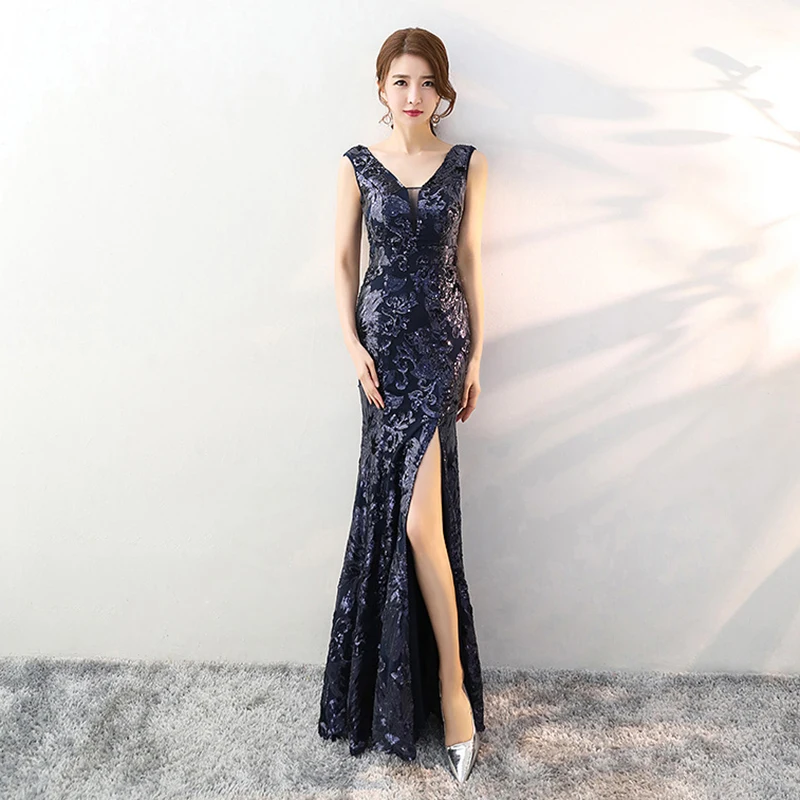 

DongCMY 2021 New Arrival Long Formal Prom Dresses Gold Color Vestidos Sequined Party Robe de Soiree Dress