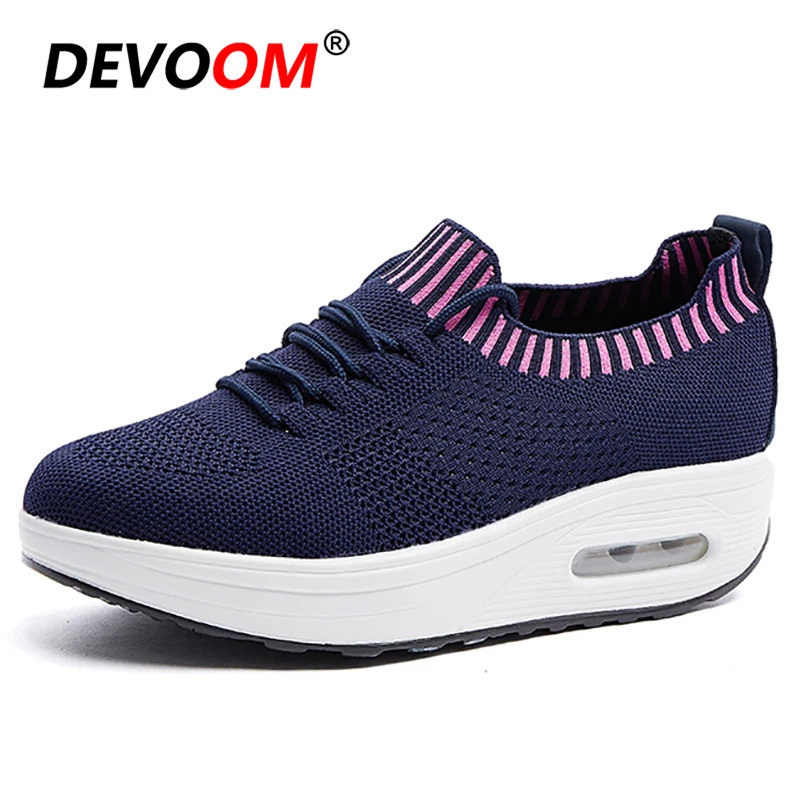 Женские кроссовки для похудения на танкетке с воздушной шнуровкой увеличивающие