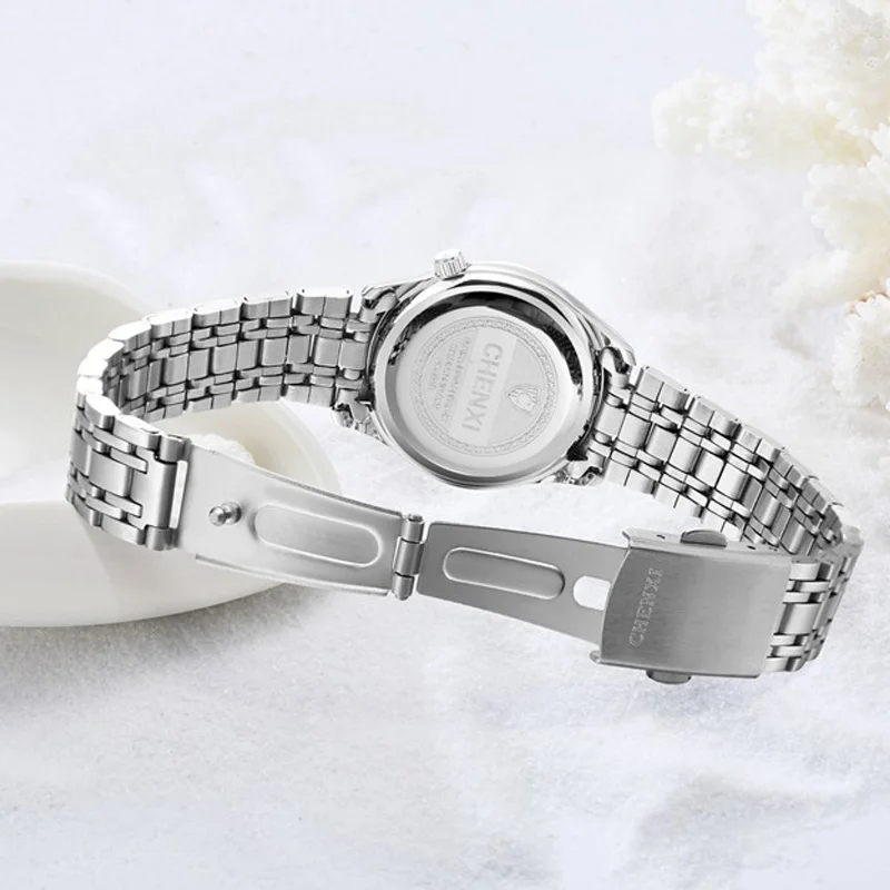 CHENXI Элегантные повседневные женские часы роскошные розовые Серебристые стразы