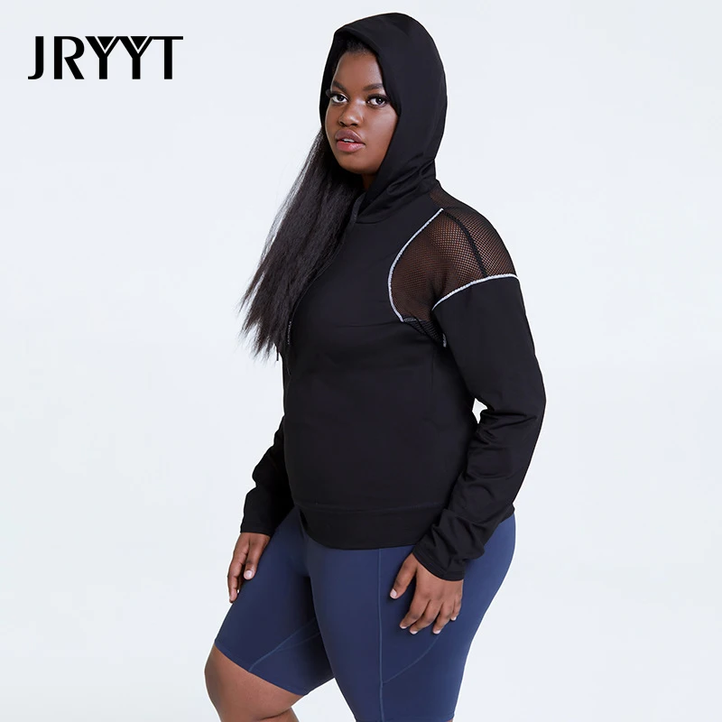 

Размера плюс JRYYT, Быстросохнущий Топ для йоги с капюшоном, Женская Спортивная одежда для фитнеса, спортивный свитшот, худи для воркаута, 4XL, ...