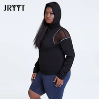 jryyt plus size quick dry hooded yoga tops women fitness mesh activewear shirts female workout sport sweatshirt 4xl hoodies 2021