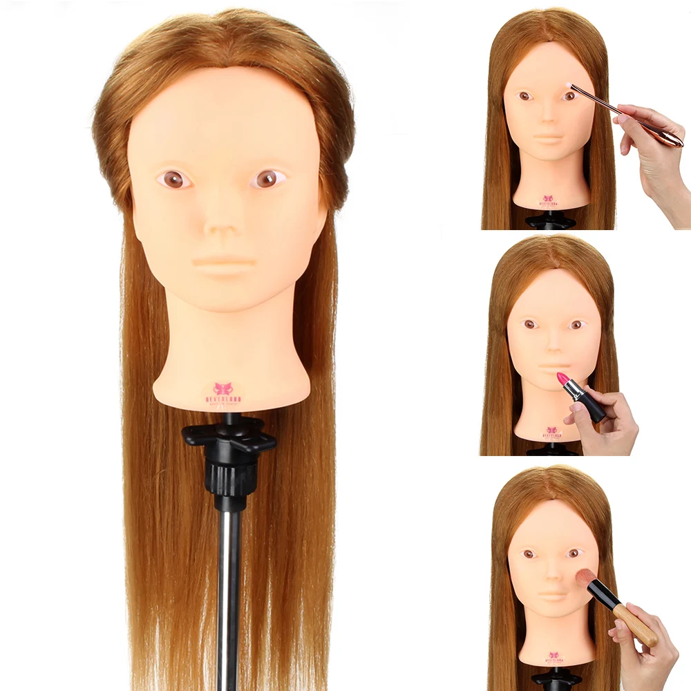 

22" 50% Real Hair Nice Mannequin Head Makeup Training Practice Head Professional Hairdressing Dummy Doll Heads for Hairdressers