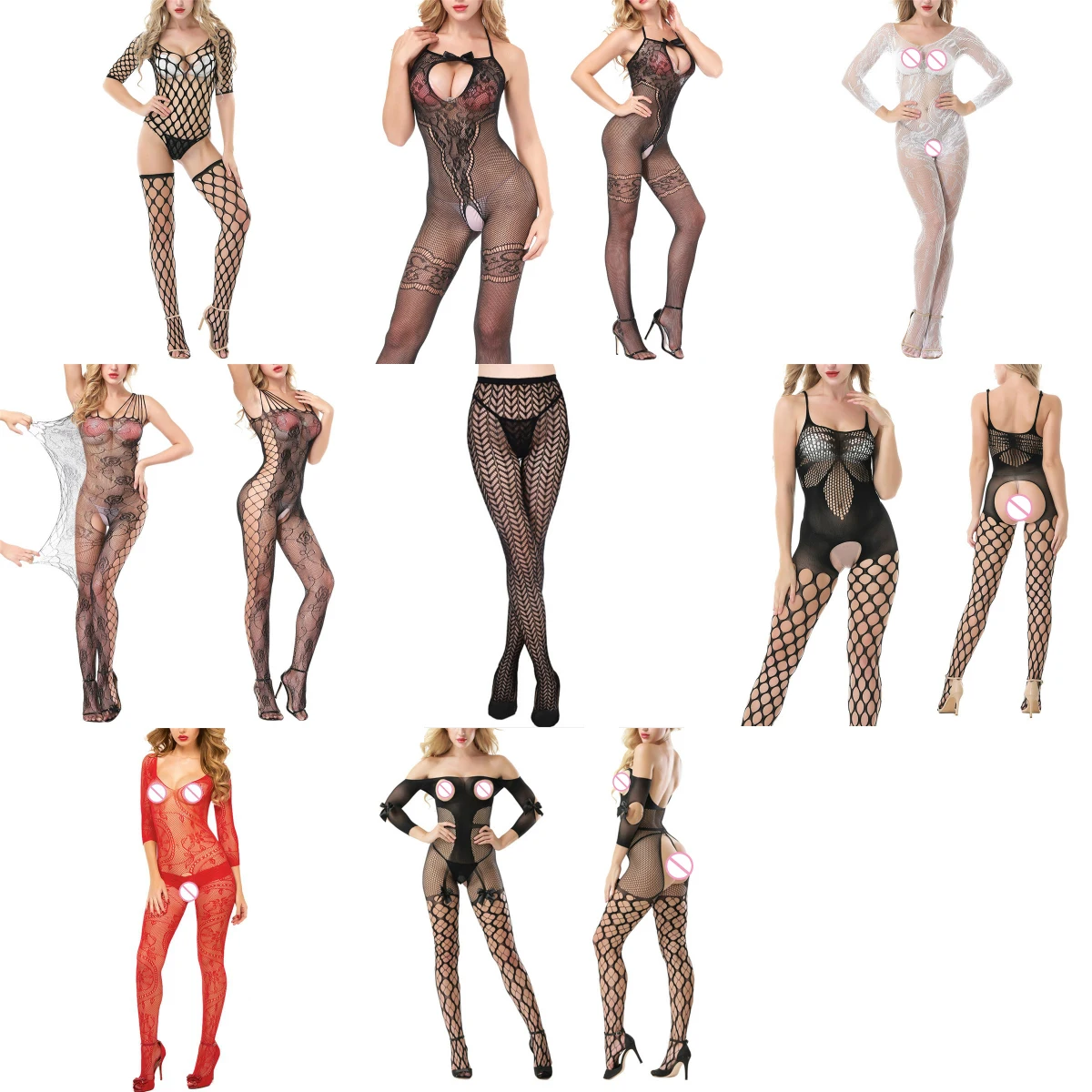 Нижнее белье прозрачный сетчатый комбинезон с сеточкой и цветочным принтом