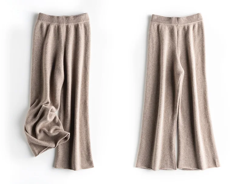 Luxury two pieces 50% cashmere+ 30% wool suits female high collar warm mink cashmere Knit tops+ wide leg wool pant sets F788