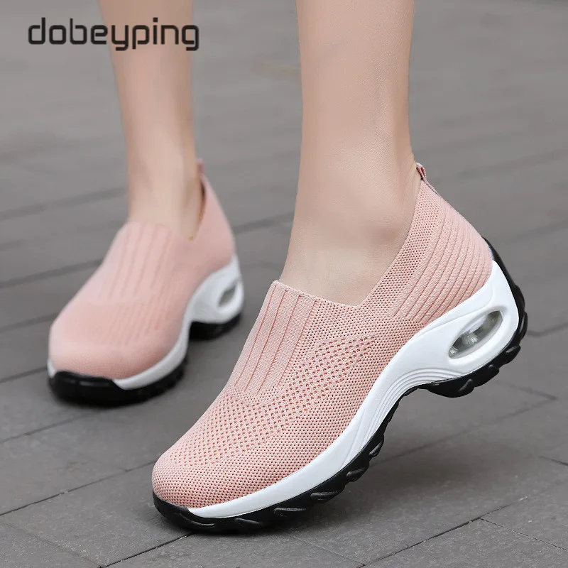 New Autumn Wedges Women's Shoes Air Mesh Woman Sneakers Flat Platforms Female Shoe Slip On Height Increasing Women Swing Shoes