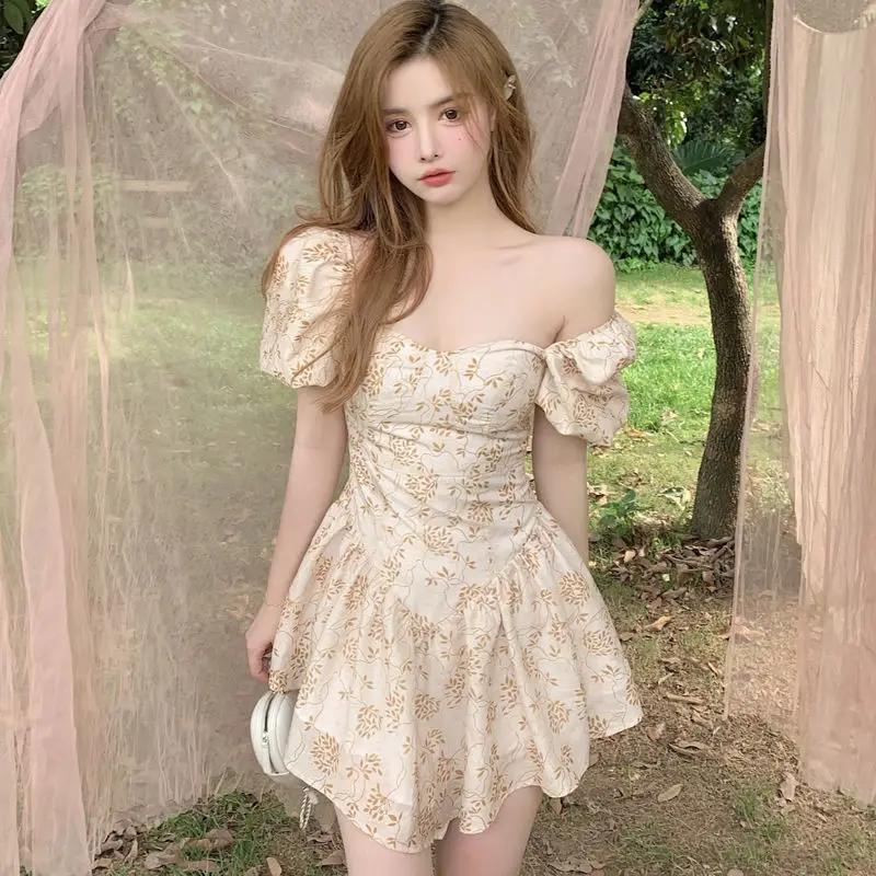 

Summer Sexy Sweet Lolita Dress Women Low Chest Off Shoulder Bandage Fairy Mesh Dress Female Beach Boho Spaghetti Strap Dresses