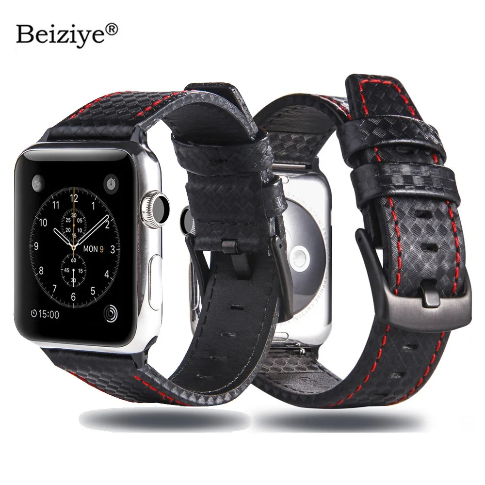 Кожаный браслет для часов Apple Watch Band 44 мм 40 спортивный ремешок из углеродного