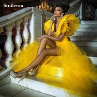 smileven princess prom gowns sexy v neck puff tulle long evening dress side split prom party dresses with crystal