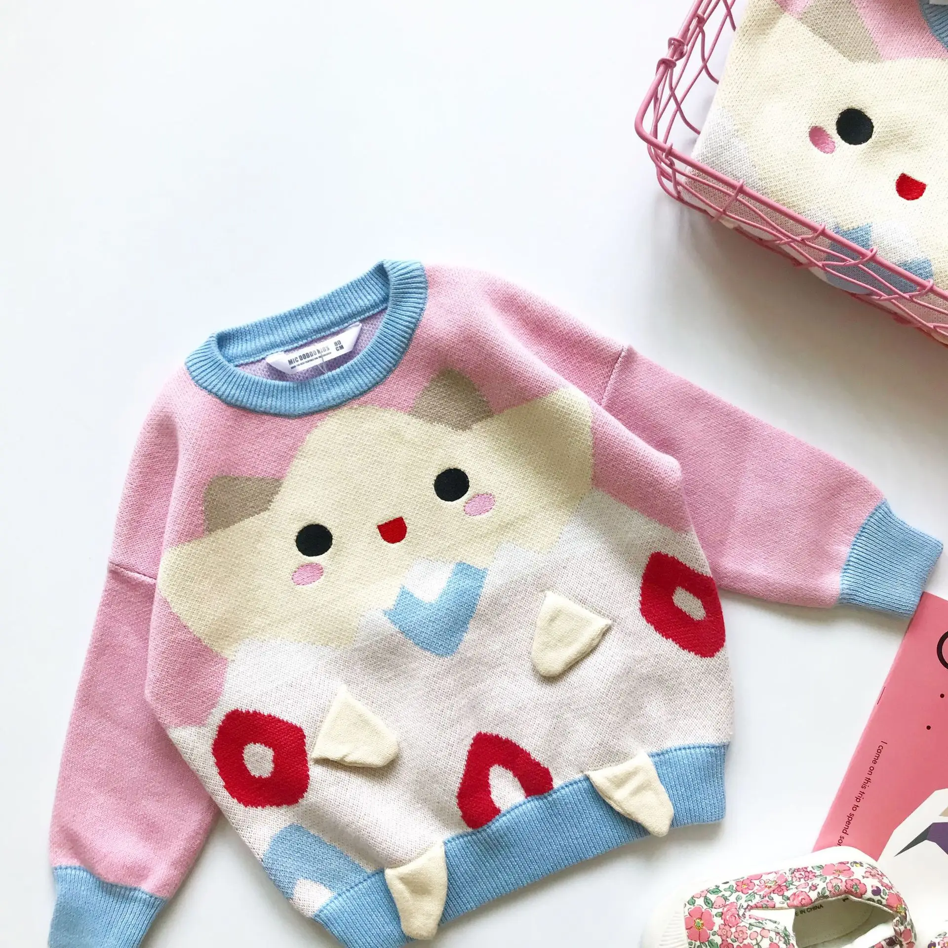 Женский трикотажный свитер Tonytaobaby Розовый пуловер с мультяшным рисунком