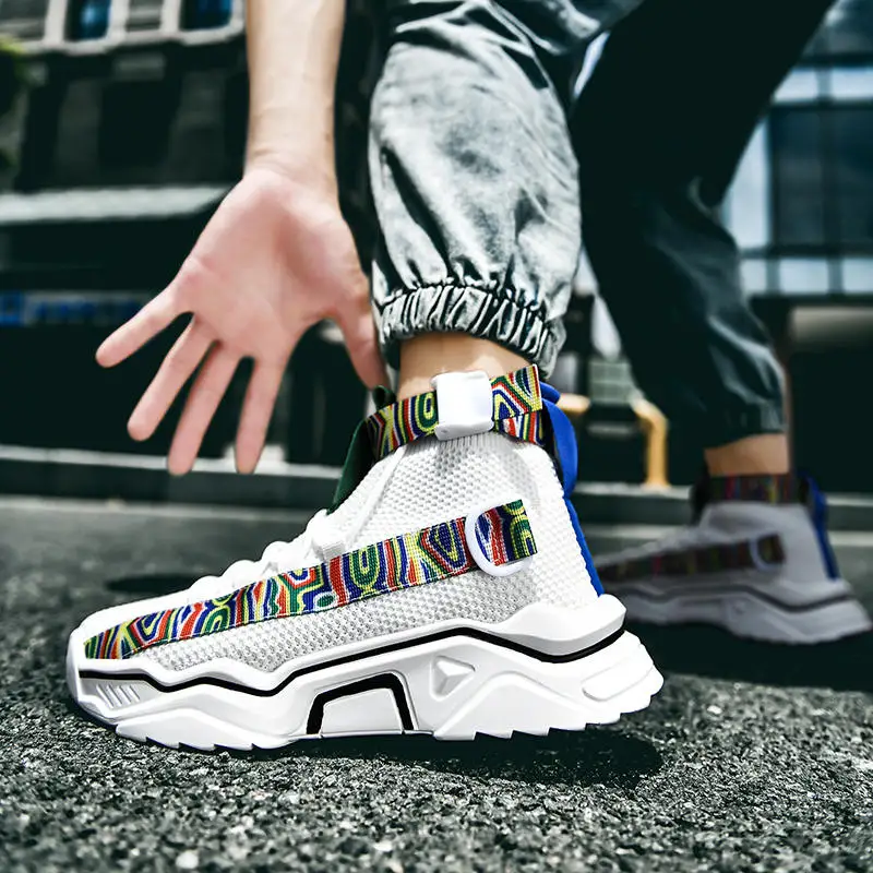 

2021 New Colorful Knitting Sock Shoes Men Luxury High Top Sneakers Mens Big Size Casual Breathable Shoes Men