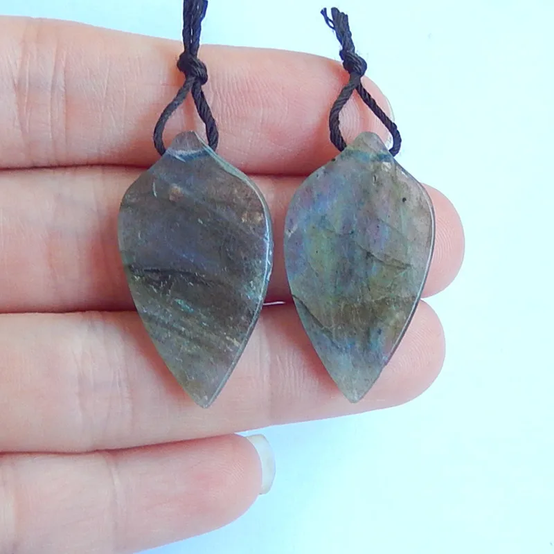 Carved Leaves Labradorite Earrings Charms Women Jewelry Gift Gem Customized 30x17x4mm 6.4g | Украшения и аксессуары
