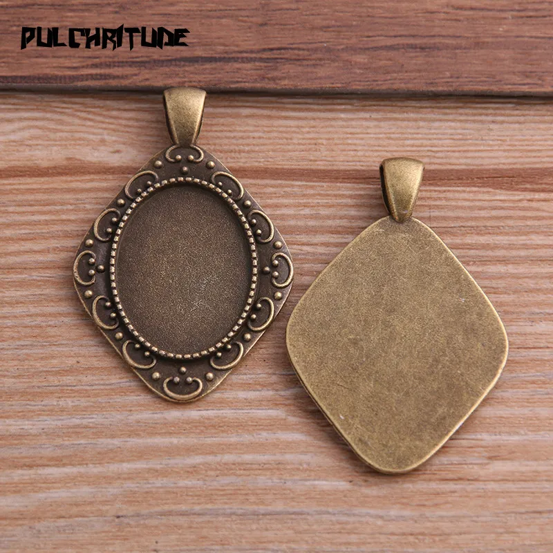 

4pcs 18*25mm Inner Size Two Color Metal Alloy Simple Oval Cabochon Pendant Setting Jewelry Findings