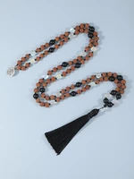 yuokiaa 6mm natural rudraksha bodhi 108 mala necklace moonstone onyx spiritual meditation yoga jewelry beaded tassel necklace