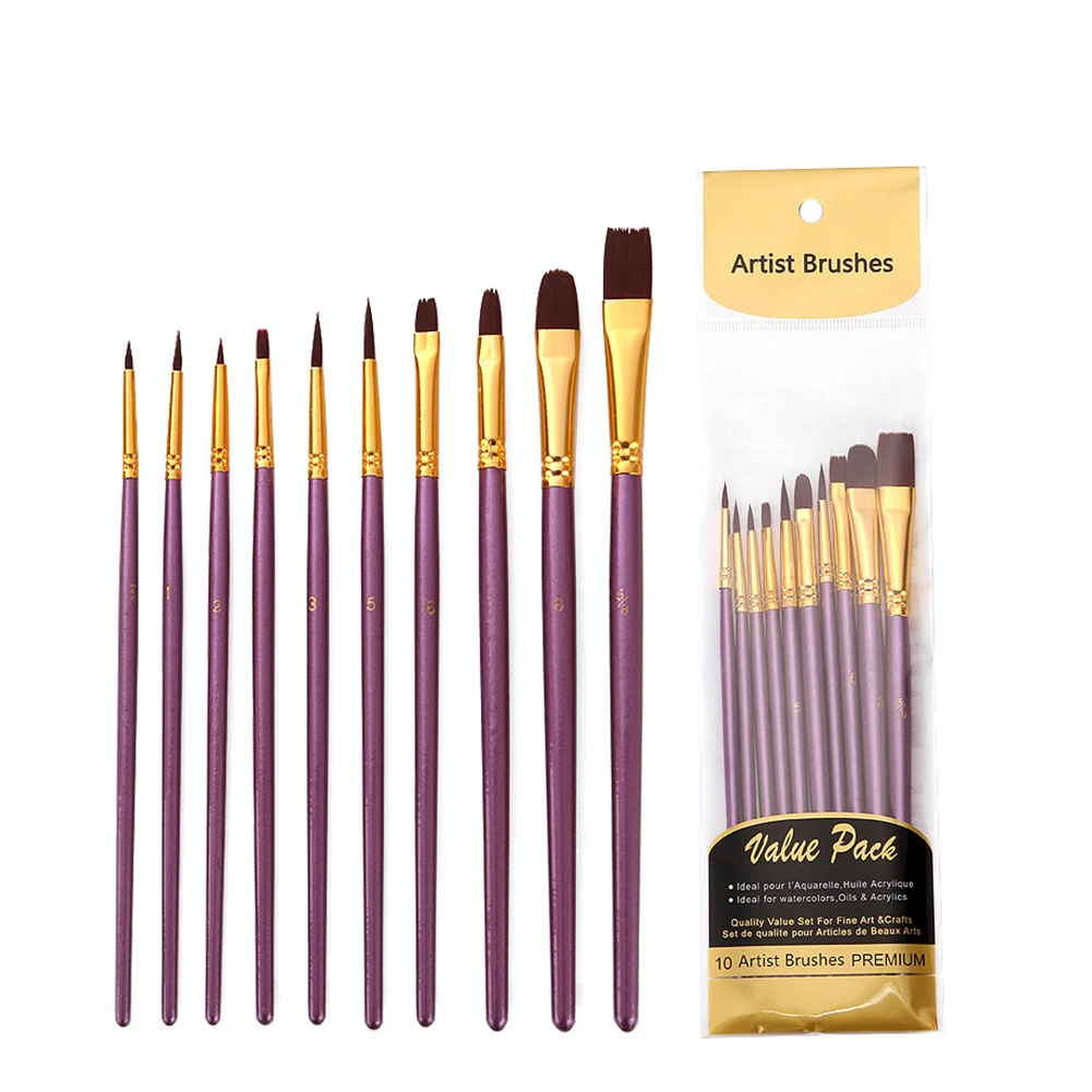 

10pcs/set For Kids Students Watercolor Gift Stationery Craft Paint Brush Set Acrylic Oil Nylon School Accessories Drawing Tool