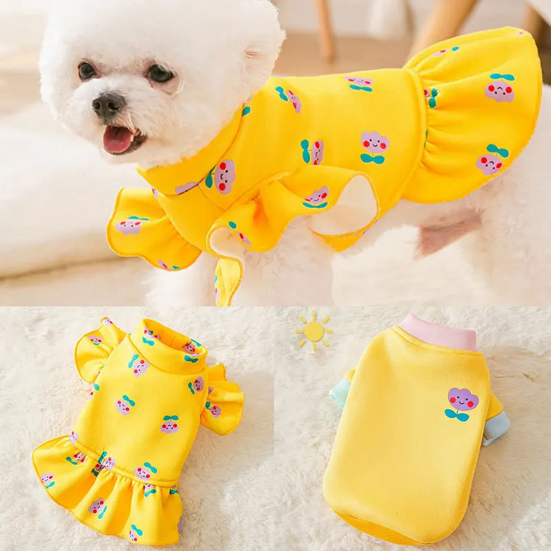 

Pet Floral Print Hoodie Pet Flower Skirt Comfortable Pet Supplies Warm Dog Hoodie Dog Dresses For Small Pets Dogs Winter Clothes