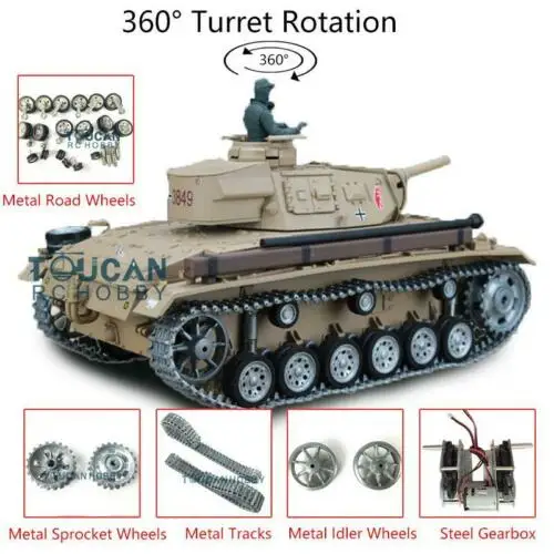 

US Stock Heng Long 1/16 6.0 Customized Panzer III H RC Tank 3849 Metal Wheels TH12558-SMT4